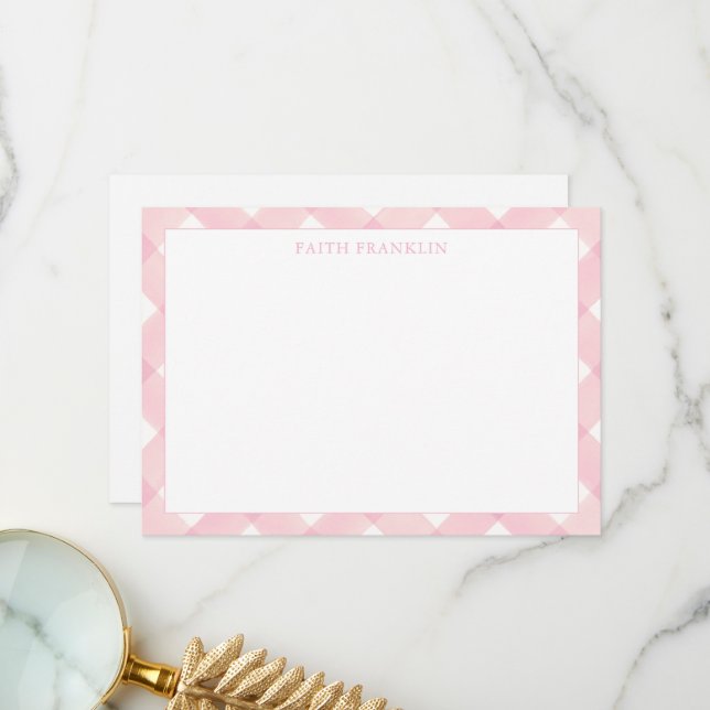 Personalisiert Pink Kariert Gingham Baby Stationer Dankeskarte (Vorderseite/Rückseite Beispiel)