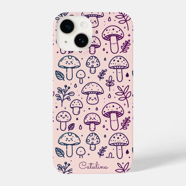 Personalisiert Pink Kawaii Mushroom-Telefongehäuse iPhone Hülle (Rückseite)