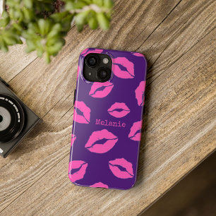 Personalisiert Pink Kiss Lip on Lila Case-Mate iPhone 14 Pro Max Hülle