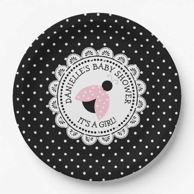 Personalisiert Pink Ladybug Baby Duschpapier Telle Pappteller (Vorderseite)