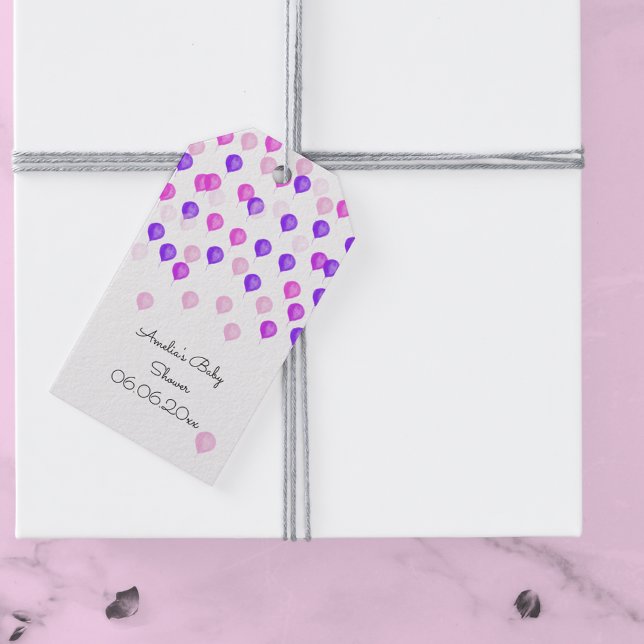 Personalisiert Pink Lila Balloon Babydusche Geschenkanhänger (Von Creator hochgeladen)