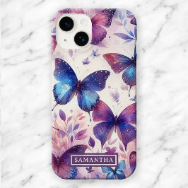 Personalisiert Pink Lila Watercolor Butterfly Case-Mate iPhone Hülle