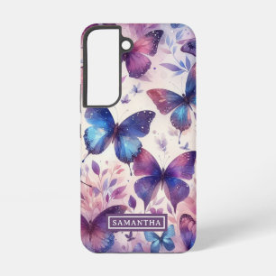 Personalisiert Pink Lila Watercolor Butterfly Samsung Galaxy Hülle