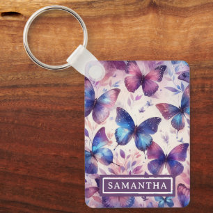 Personalisiert Pink Lila Watercolor Butterfly Schlüsselanhänger