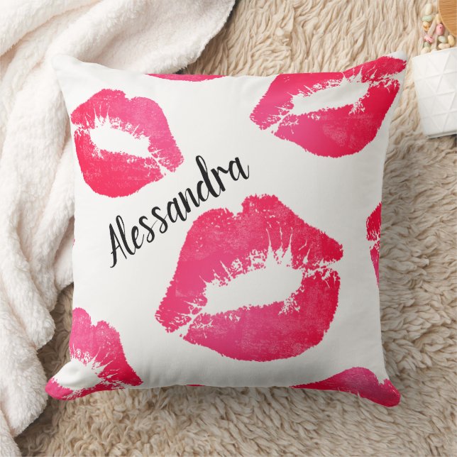 Personalisiert Pink Lipstick Kisses - Fun Pillow D Kissen (Decke)