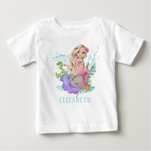 Personalisiert Pink Little Blonde Mermaid Baby T-shirt