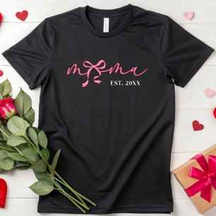 Personalisiert Pink Mama Est 2025 Coquette Bow Mam T-Shirt