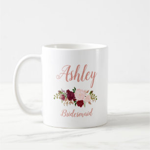 Personalisiert Pink Marsala Floral Bridesmaid Kaffeetasse