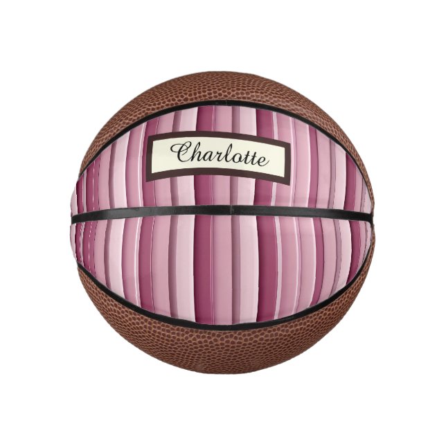 Personalisiert Pink Mauve Stripes Mini Basketball (Vorderseite)