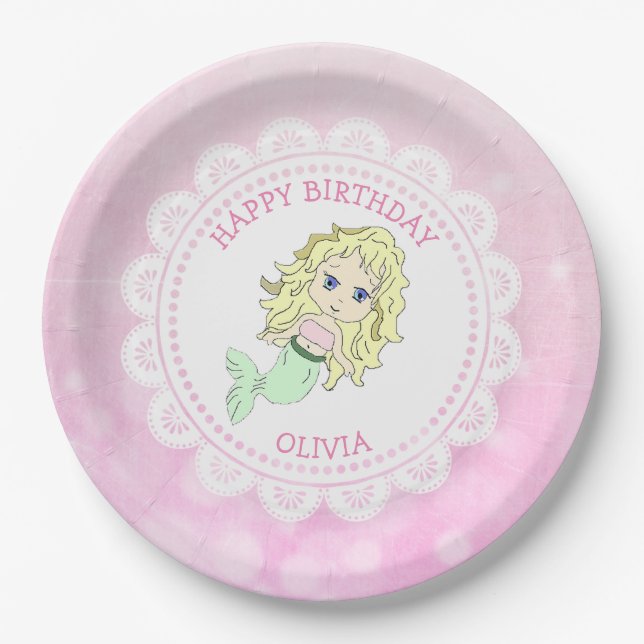 Personalisiert Pink Mermaid Birthday Teller (Vorderseite)
