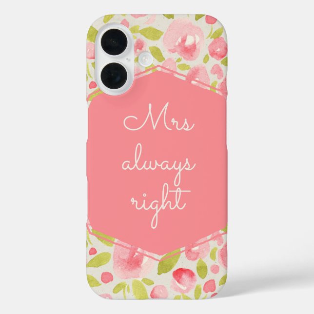 Personalisiert Pink Mrs Immer Right Floral Muster Case-Mate iPhone Hülle (Rückseite)