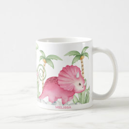 Personalisiert Pink Niedlich Triceratops Dinosauri Kaffeetasse