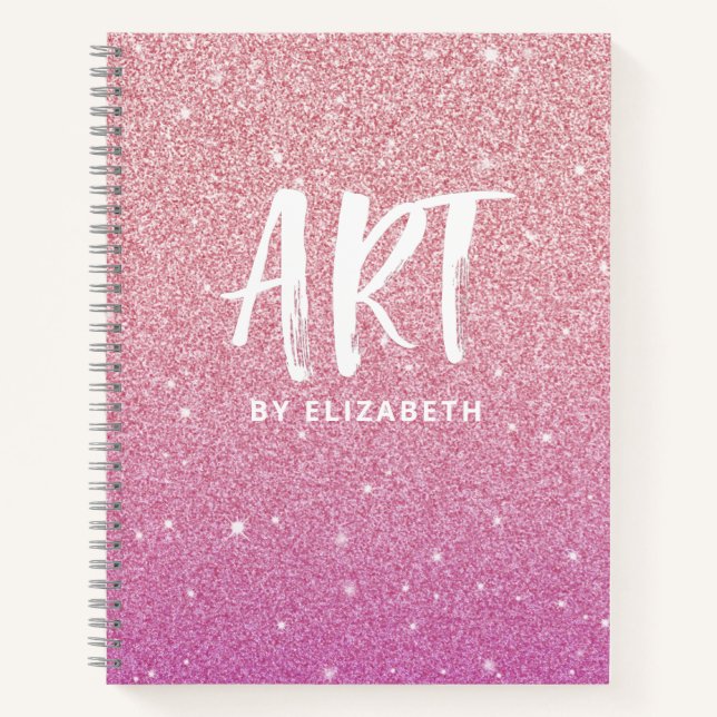 Personalisiert Pink Ombre Glitzer Sketchbook Notizbuch (Vorderseite)