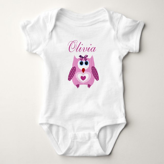 Personalisiert Pink Owl Baby Girl One Piece Tshirt (Vorderseite)