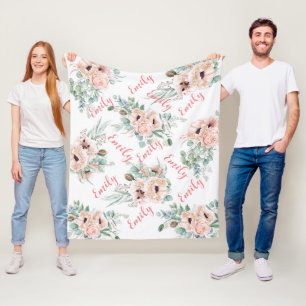 Personalisiert Pink Peonies Fleece Blanket