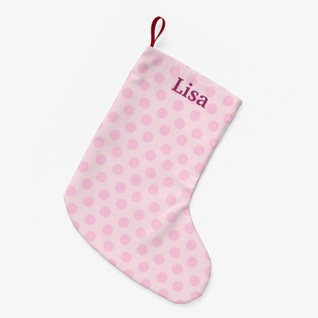 Personalisiert Pink Polka Dos Weihnachts-Strumpf Kleiner Weihnachtsstrumpf (Vorderansicht (hängend))