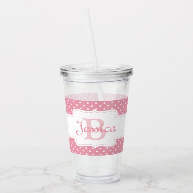 Personalisiert Pink Polka Dot Acryltrinkbecher (Links)
