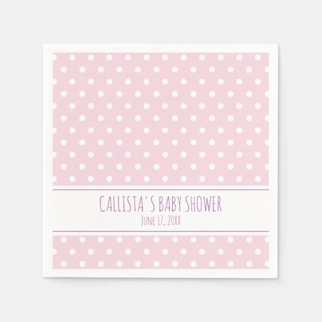 Personalisiert Pink Polka Dot Baby Dusche Serviette (Vorderseite)