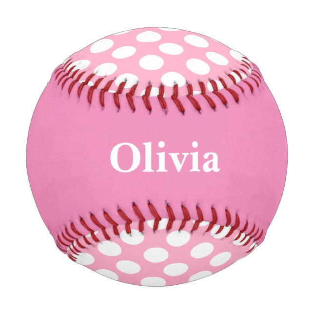 Personalisiert Pink Polka Dot Baseball (Vorderseite)