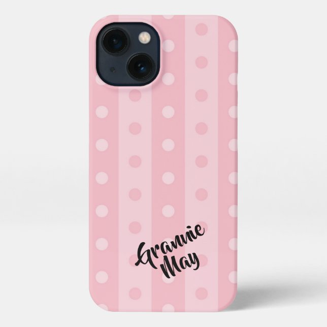 Personalisiert-Pink-Polka-Dot iPhone Case Hülle (Rückseite)