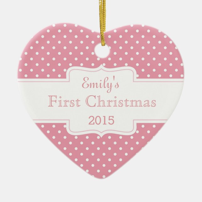 Personalisiert Pink Polka Dot Keramik Ornament (Vorne)