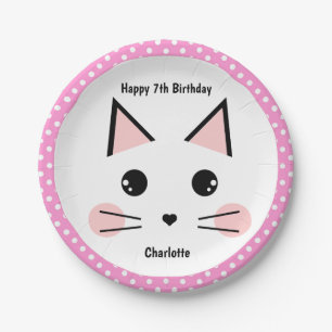 Personalisiert Pink Polka Dot Kitty Cat Pappteller