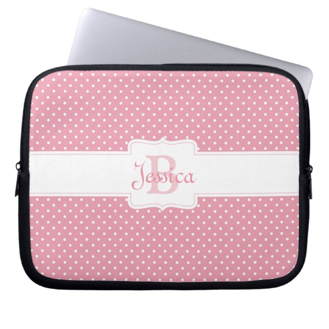 Personalisiert Pink Polka Dot Laptopschutzhülle (Vorderseite)