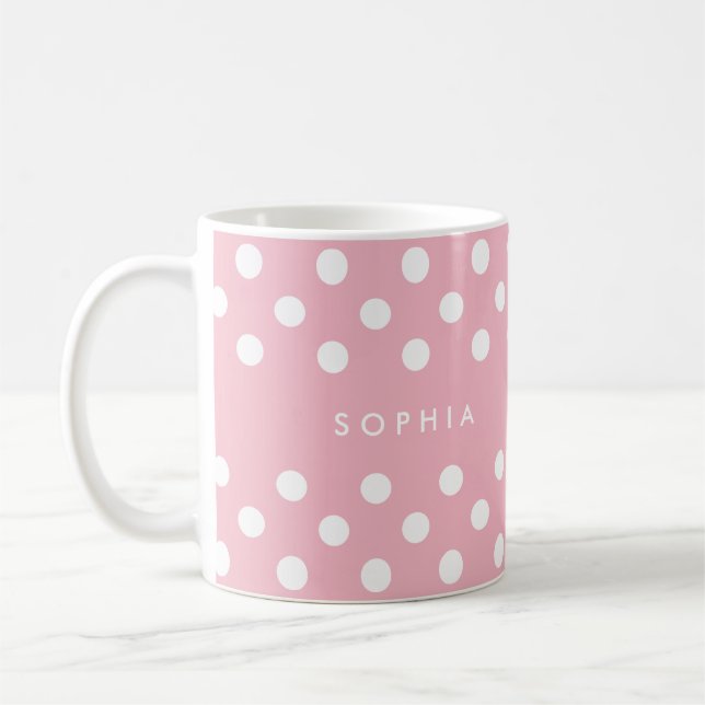 Personalisiert Pink Polka Dots Kaffeetasse (Links)