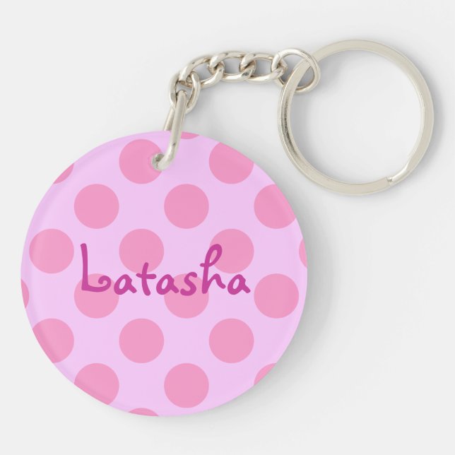 Personalisiert Pink Polka Dotted Schlüsselanhänger (Rückseite)