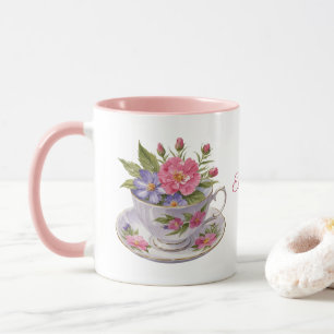 Personalisiert Pink Purple Flowers Tea Cup Tasse