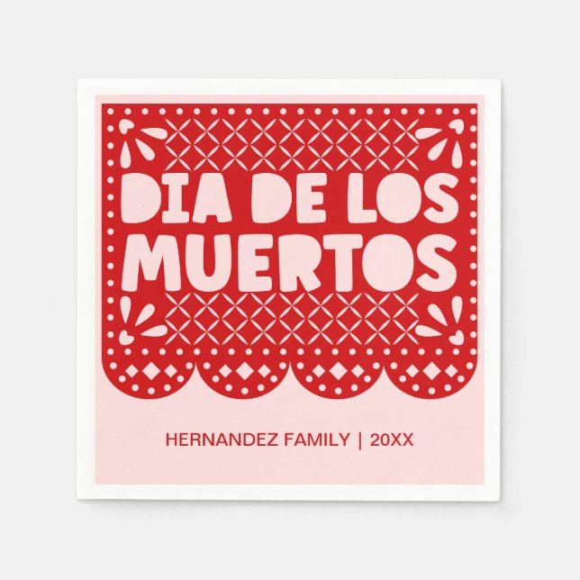 Personalisiert Pink & Red Dia de los Muertos Napki Serviette (Vorderseite)