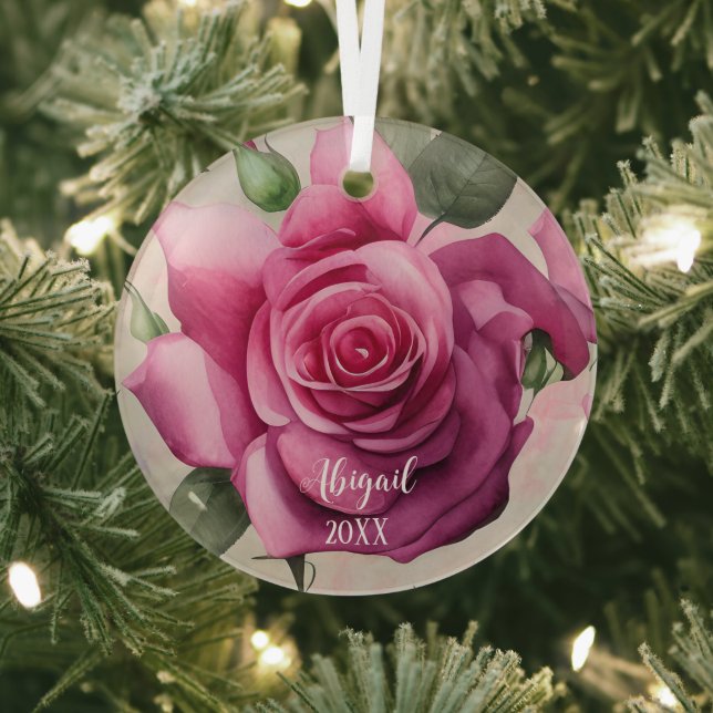 Personalisiert Pink Roses Blume Blumenfest Weihnac Ornament Aus Glas (InSitu)
