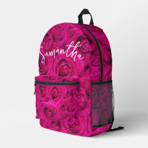 PERSONALISIERT PINK ROSES PATTERN BEDRUCKTER RUCKSACK