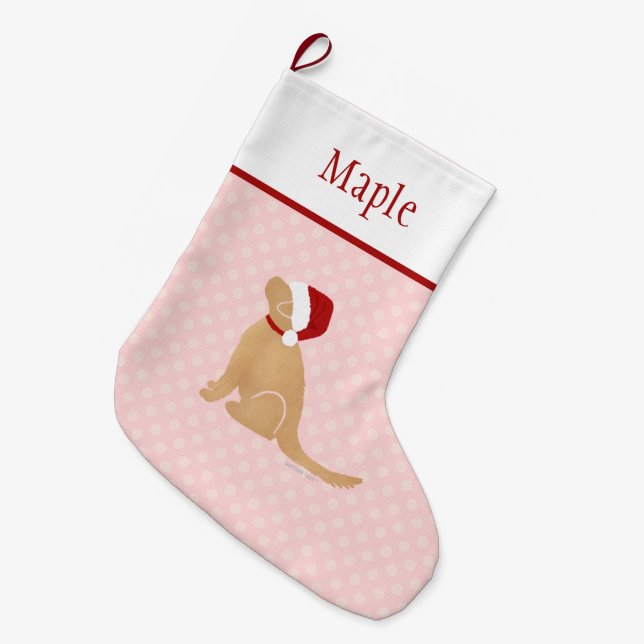 Personalisiert Pink Santa Dog Weihnachten Strumpf Großer Weihnachtsstrumpf (Vorderansicht (hängend))