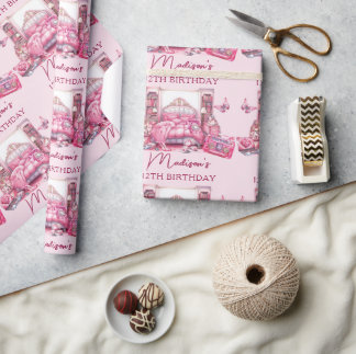 Personalisiert Pink Sleepover Girl Geburtstag Nied Geschenkpapier
