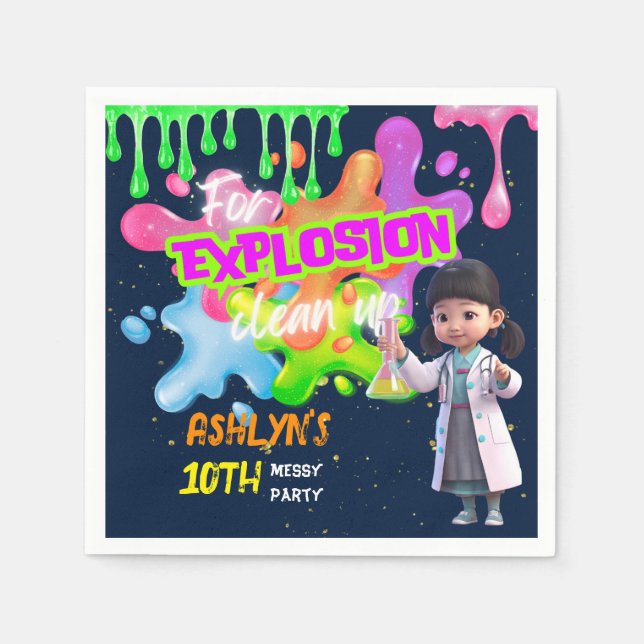 Personalisiert Pink Slime Asian Girl Scientist Serviette (Vorderseite)