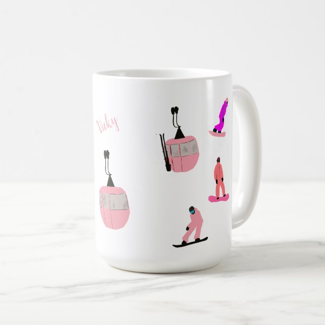 Personalisiert Pink Snowboard Snowboard Kaffeetasse (VorderseiteRechts)