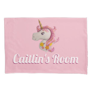 Personalisiert Pink Unicorn Balloon Girl's Bedroom Kissenbezug