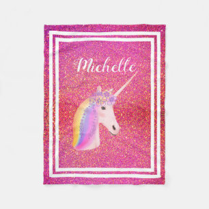 Personalisiert Pink Unicorn Glitzer Glitzern Girls Fleecedecke