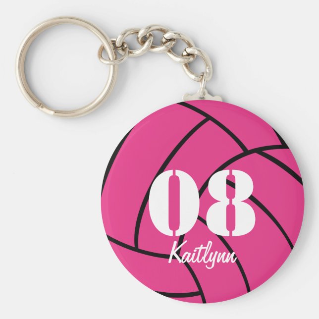 Personalisiert-Pink-Volleyball-Monogramm-Schlüssel Schlüsselanhänger (Vorne)