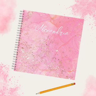 Personalisiert Pink Watercolor Glitterie Moderne Notizbuch