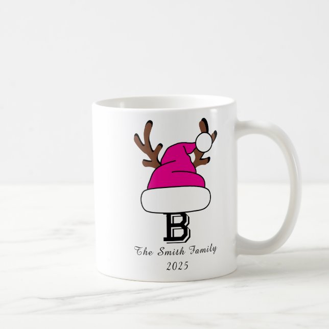 Personalisiert Pink Weihnachtsmannmütze Monogram W Kaffeetasse (Rechts)