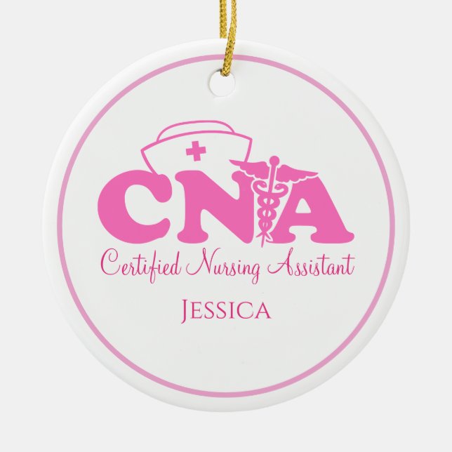 Personalisiert Pink White CNA Weihnachten Keramik Ornament (Vorne)