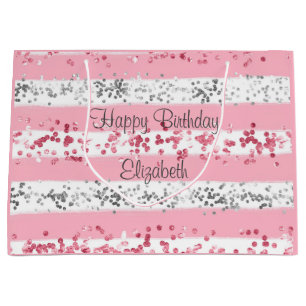 Personalisiert Pink White Gray Silver Glitzer Große Geschenktüte
