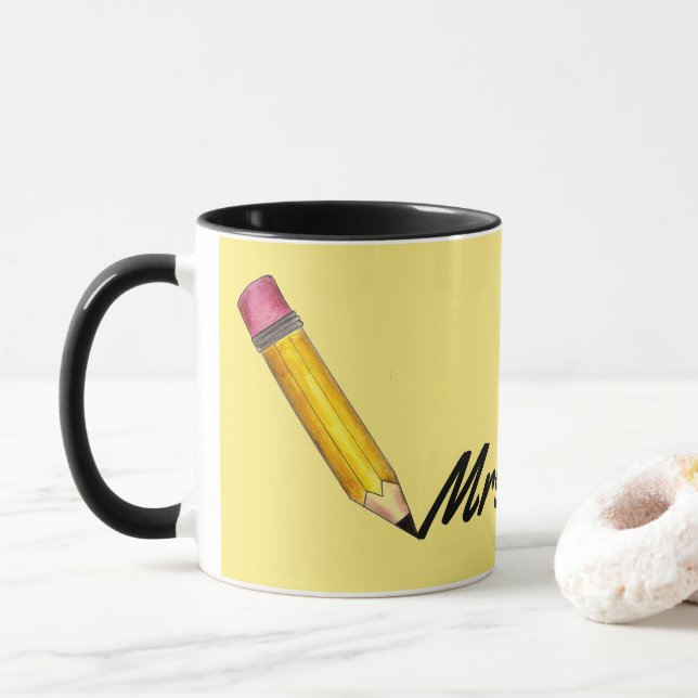Personalisiert Pink Yellow #2 Pencil School Lehrer Tasse (Mit Donut)