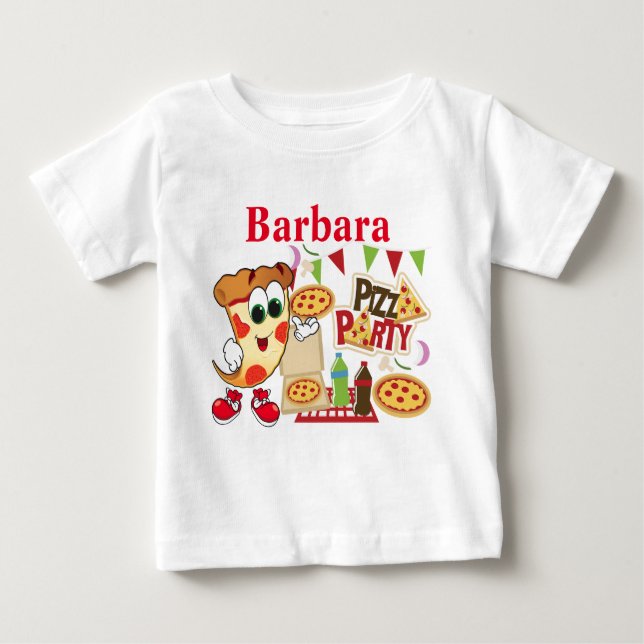 Personalisiert Pizza Party Fun Baby T-shirt (Vorderseite)