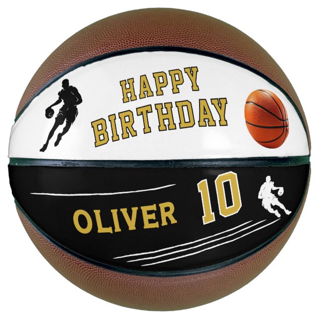 Personalisiert Player Silhouette Happy Birthday Basketball (Vorderseite)