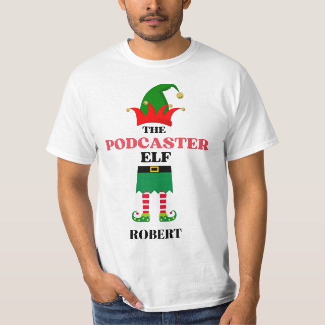Personalisiert Podcaster Elf T-Shirt (Vorderseite)