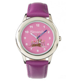 Personalisiert Podenco Dog Floral Girly Pink Armbanduhr