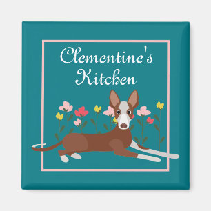Personalisiert Podenco Dog Girly Floral Blue Kühls Magnet